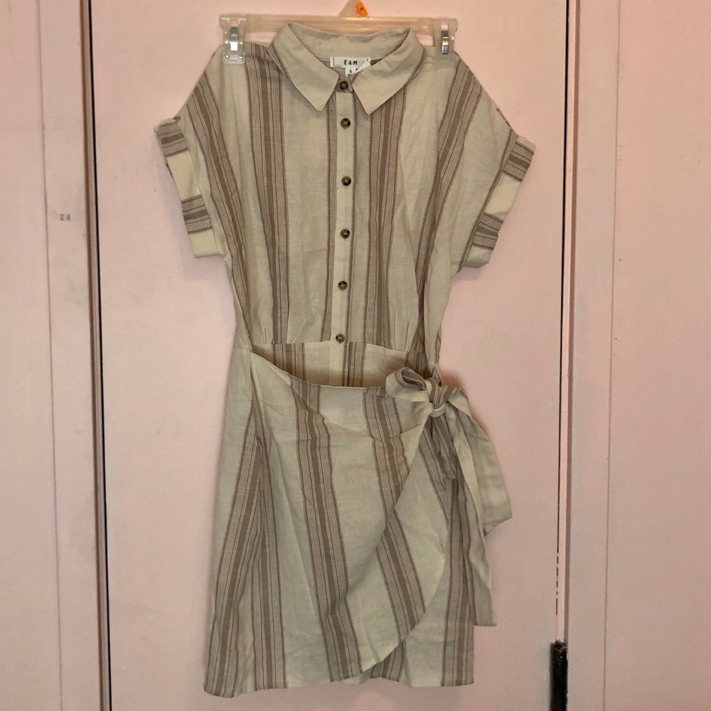 Striped Linen Wrap Dress